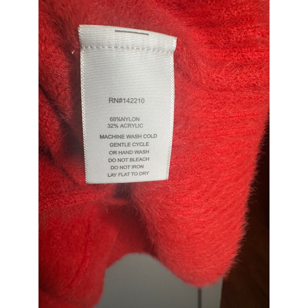 Mer-Sea Fuzzy Knit Cowl Neck Poncho Sweater Orange Red One Size OS Arm Slits - Picture 5 of 11